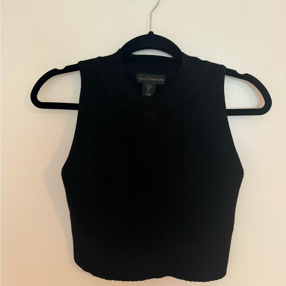 House of Harlow 1960 Black Ribbed Sleeveless Crop Tank